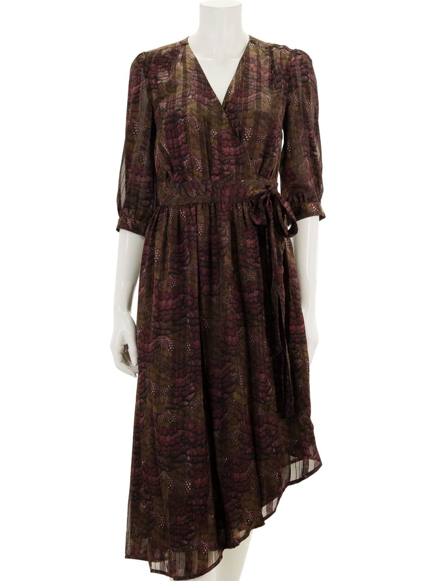 Online Asymmetric Wrap Dress In Feather Bordeaux Printed Dresses