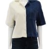 Wholesale Sherpa Short Sleeve Button Down In Cream And Navy Lounge Tops + Sweatshirts