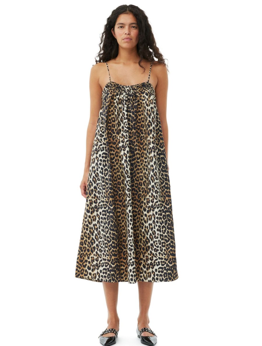 Online Printed Cotton Midi Dress In Leopard Day To Night Dresses