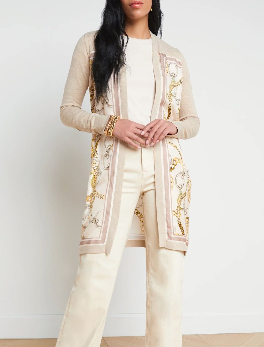 Hot Beverly Silk Panel Cardi In Crema Cardigans