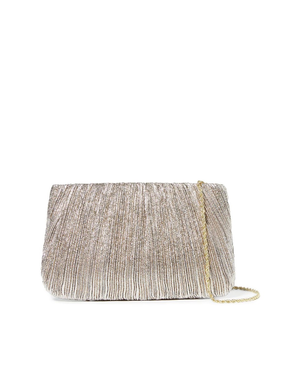 New Brit Flat Pleated Pouch In Champagne Shoulder Bags