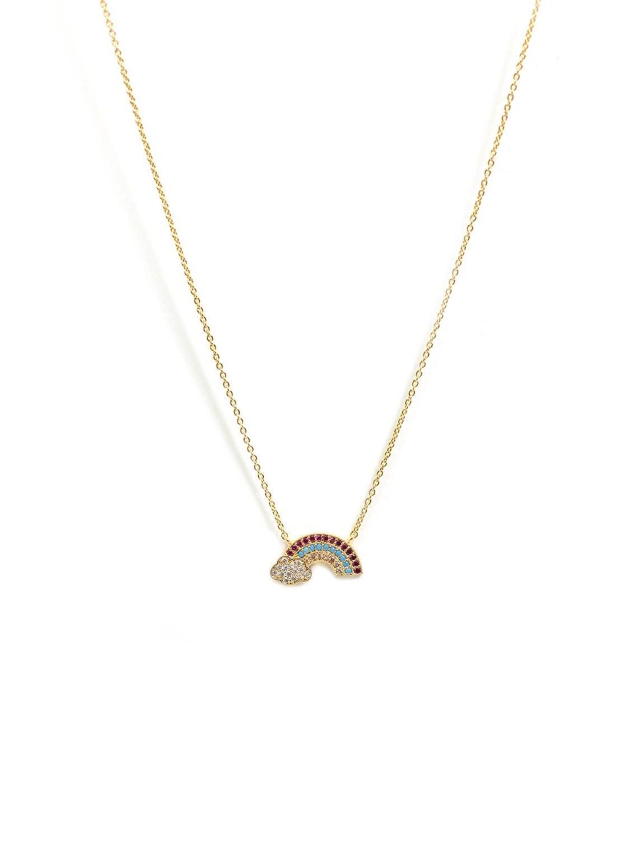 Clearance Rainbow And Cloud Pave Cz Necklace In Gold Delicate