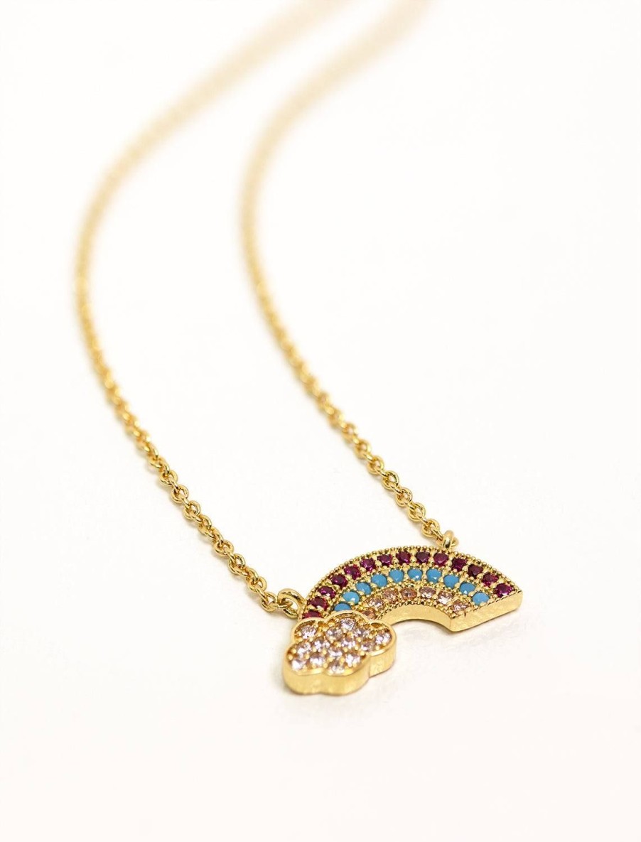 Clearance Rainbow And Cloud Pave Cz Necklace In Gold Delicate