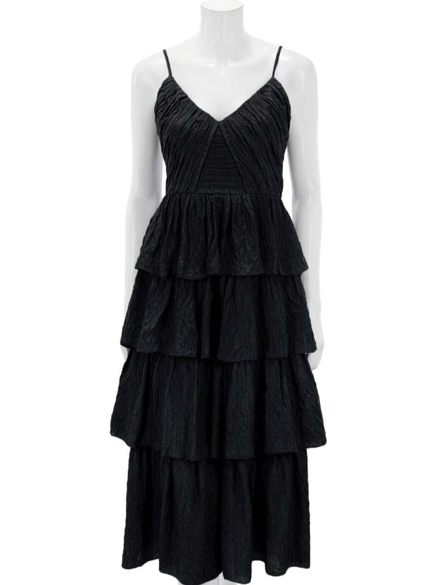 Online Siya Silk Layered Dress In Black Day To Night Dresses