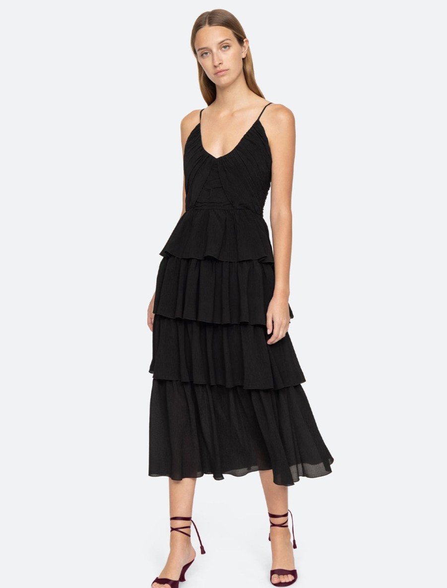 Online Siya Silk Layered Dress In Black Day To Night Dresses