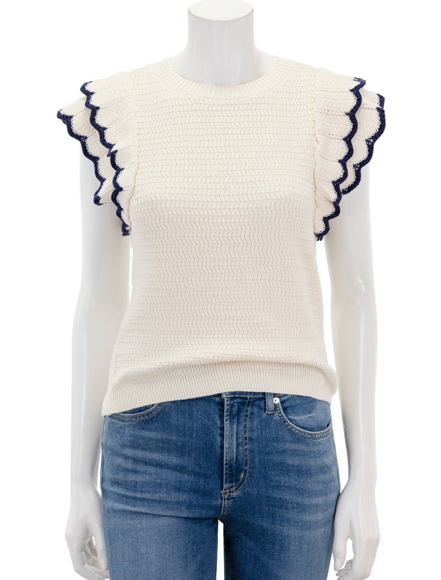 Best Tipped Sleeve Crewneck Sweater In Ivory Blouses