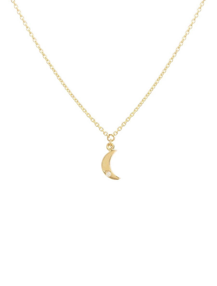 Hot 14K And Diamond Moon Pendant Necklace Delicate