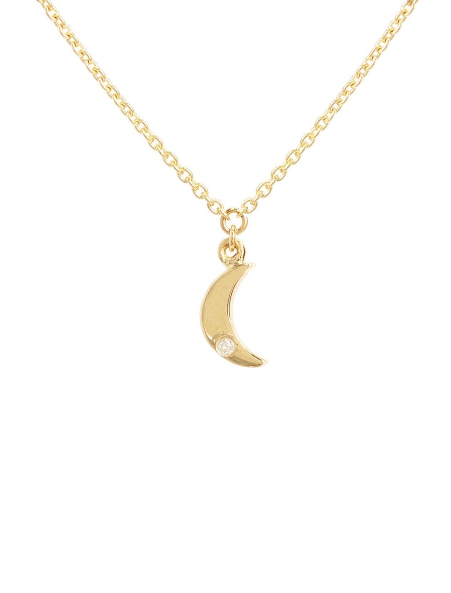 Hot 14K And Diamond Moon Pendant Necklace Delicate