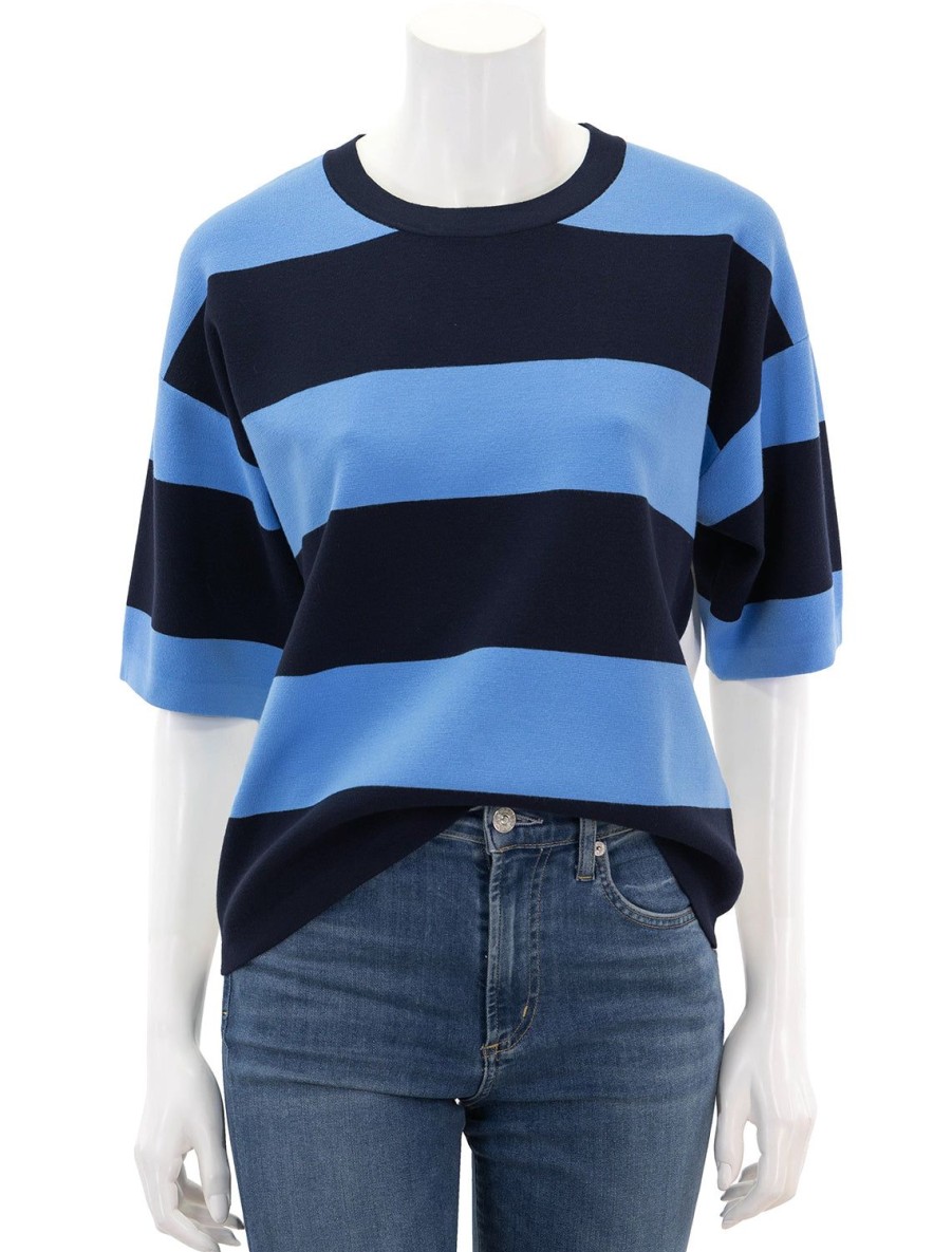 Online Fire Striped Knit Top In Navy Tees