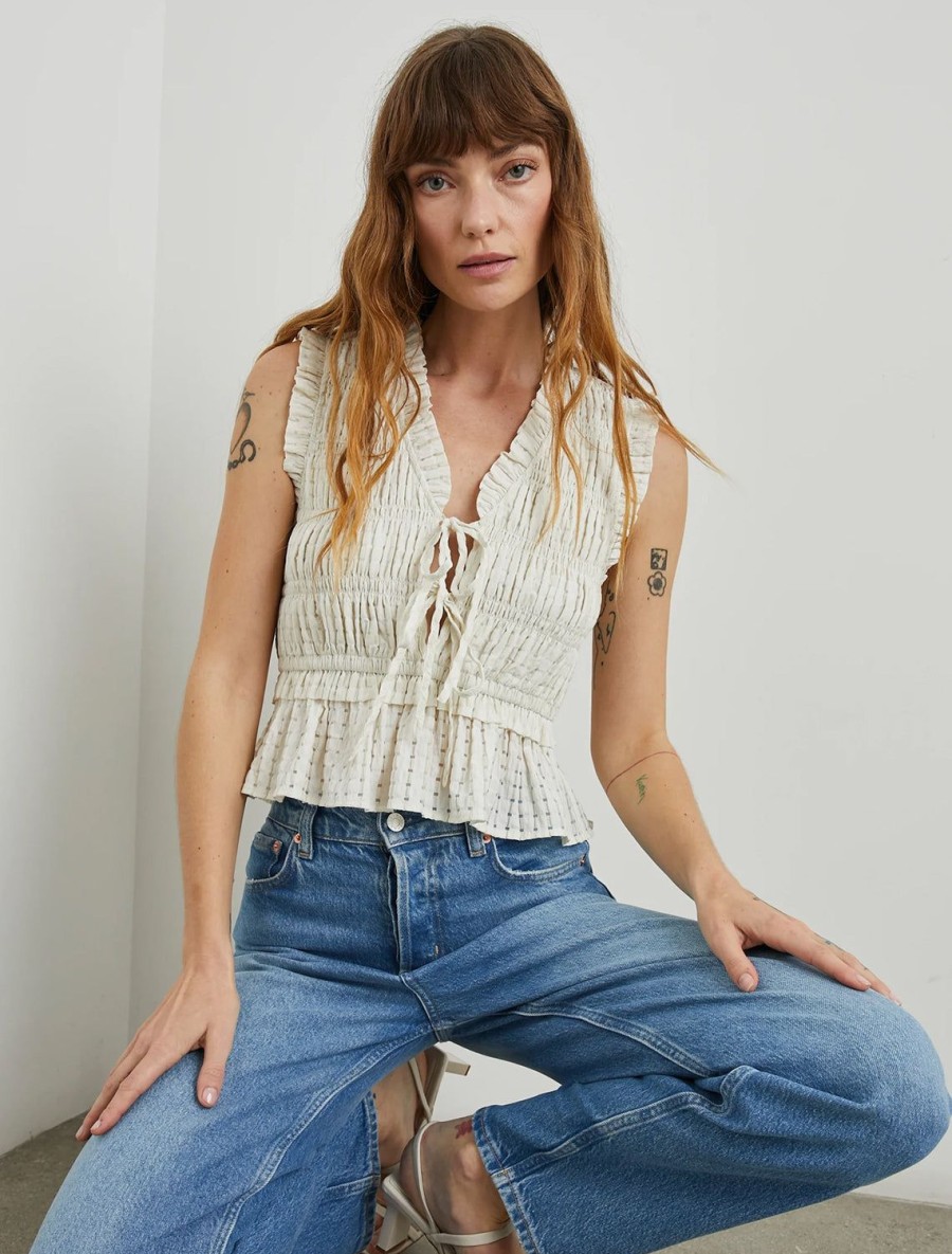 Best Martine Top In Ivory Seersucker Tanks