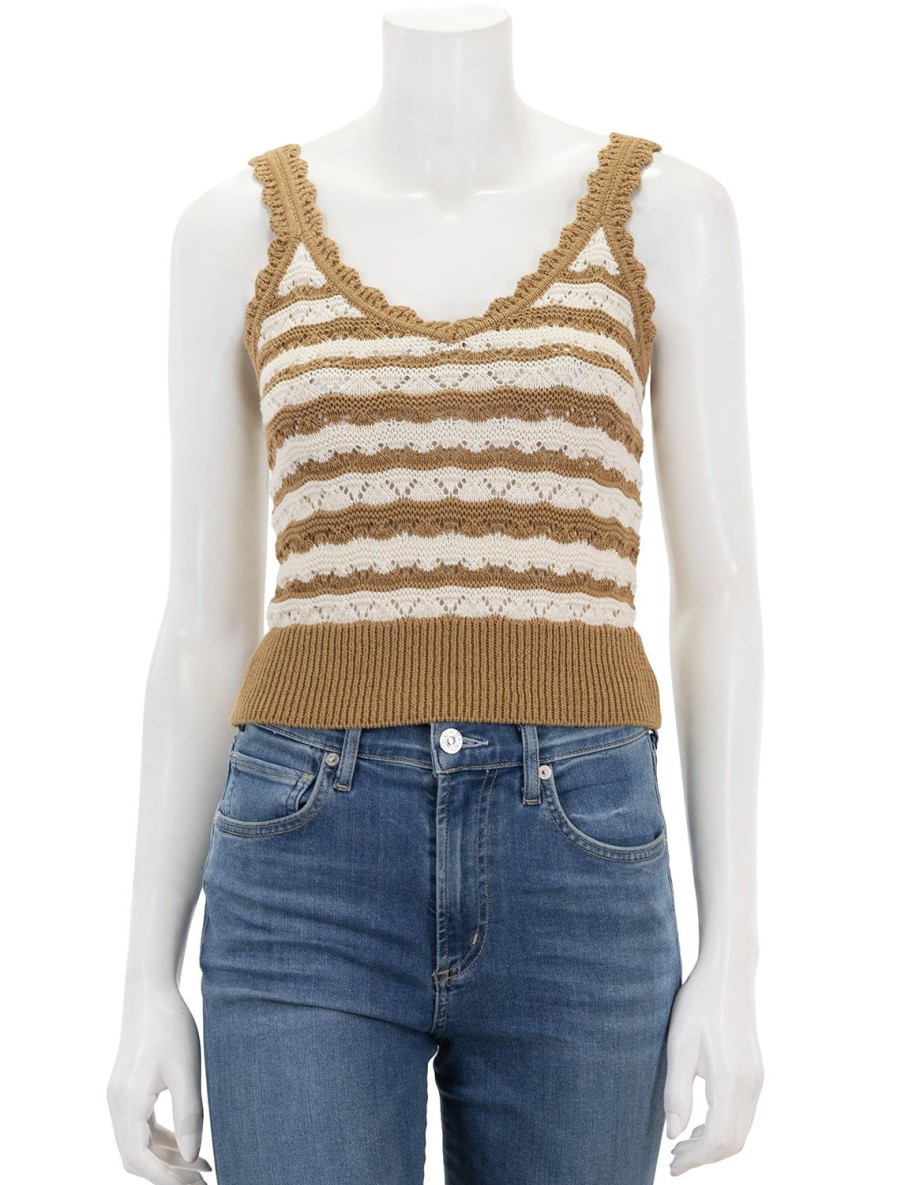 New Binetto Sweater Tank In Desert Khaki Stripe Tanks