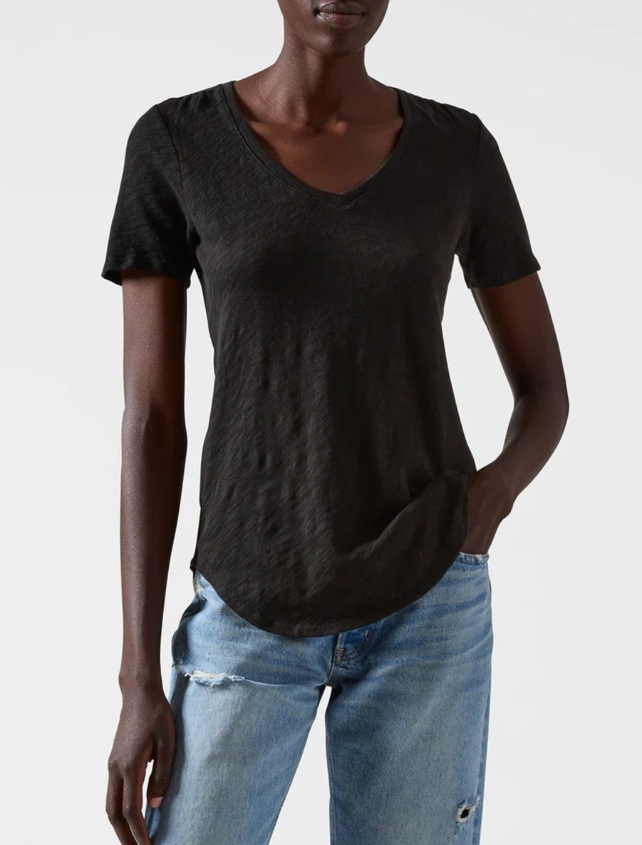 Wholesale Slub V-Neck Tee In Black Lounge Tops + Sweatshirts