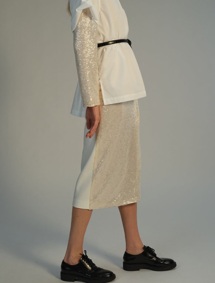 Clearance Celine Midi Wrap Skirt In Ivory Sequin Skirts