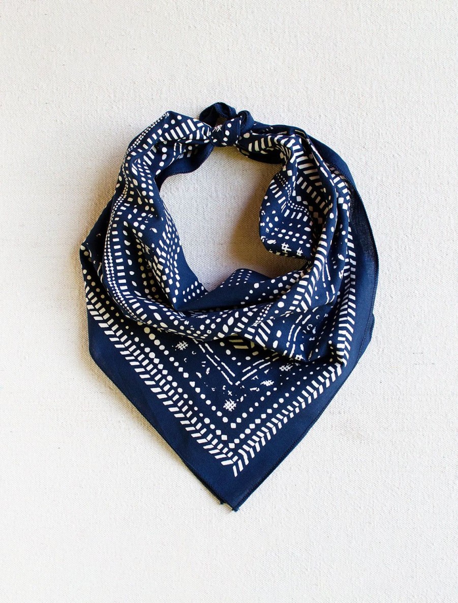 Wholesale Dot Dash Bandana - Navy Scarves