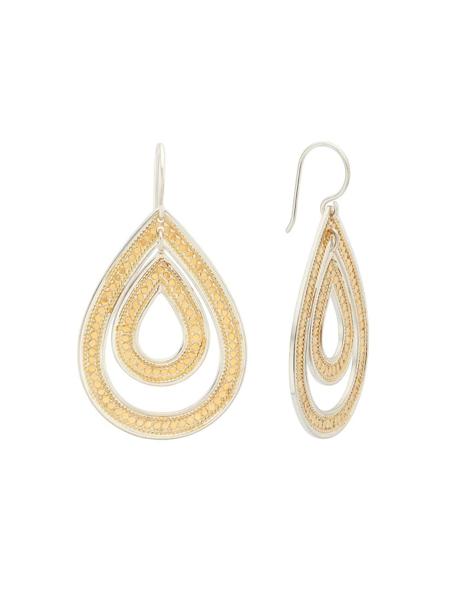 Hot Two Tone Classic Large Open Teardrop Earrings Drops