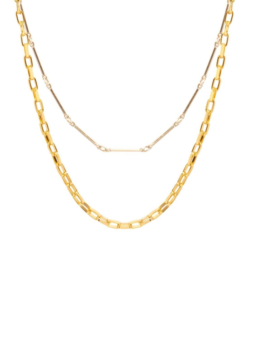 New Bar Chain Layered Necklace In Two Tone Chain Necklaces