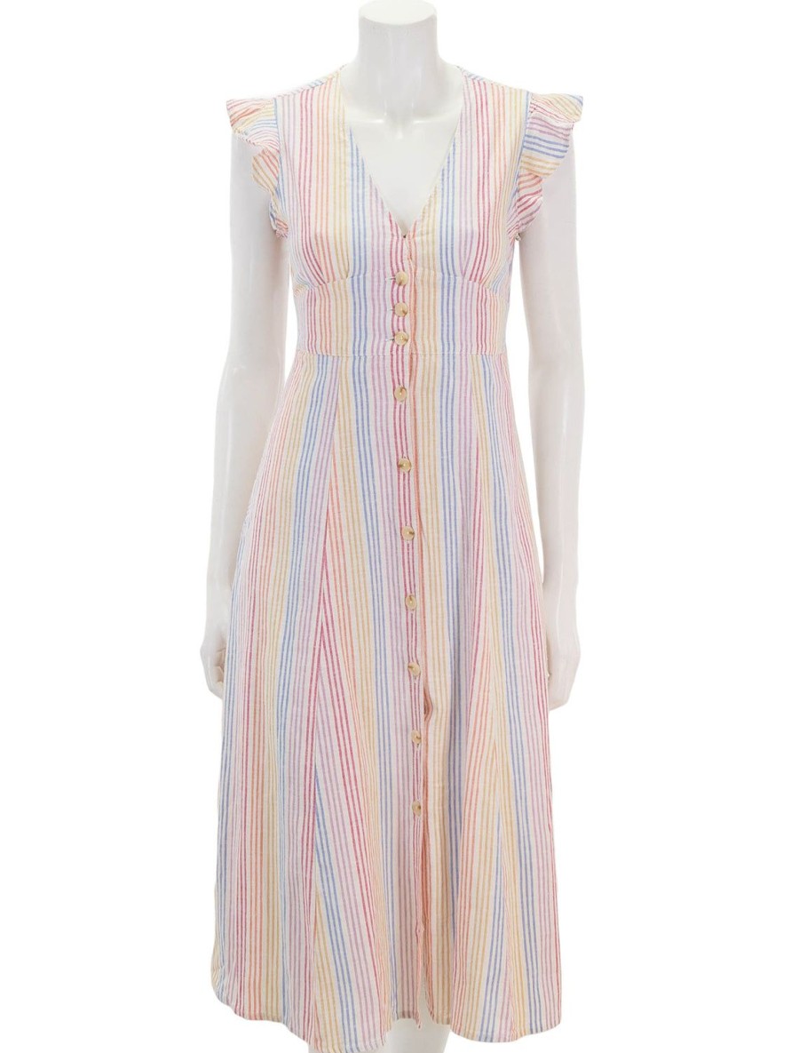 New Camila Midi Dress In Warm Rainbow Stripe Casual + Knit Dresses