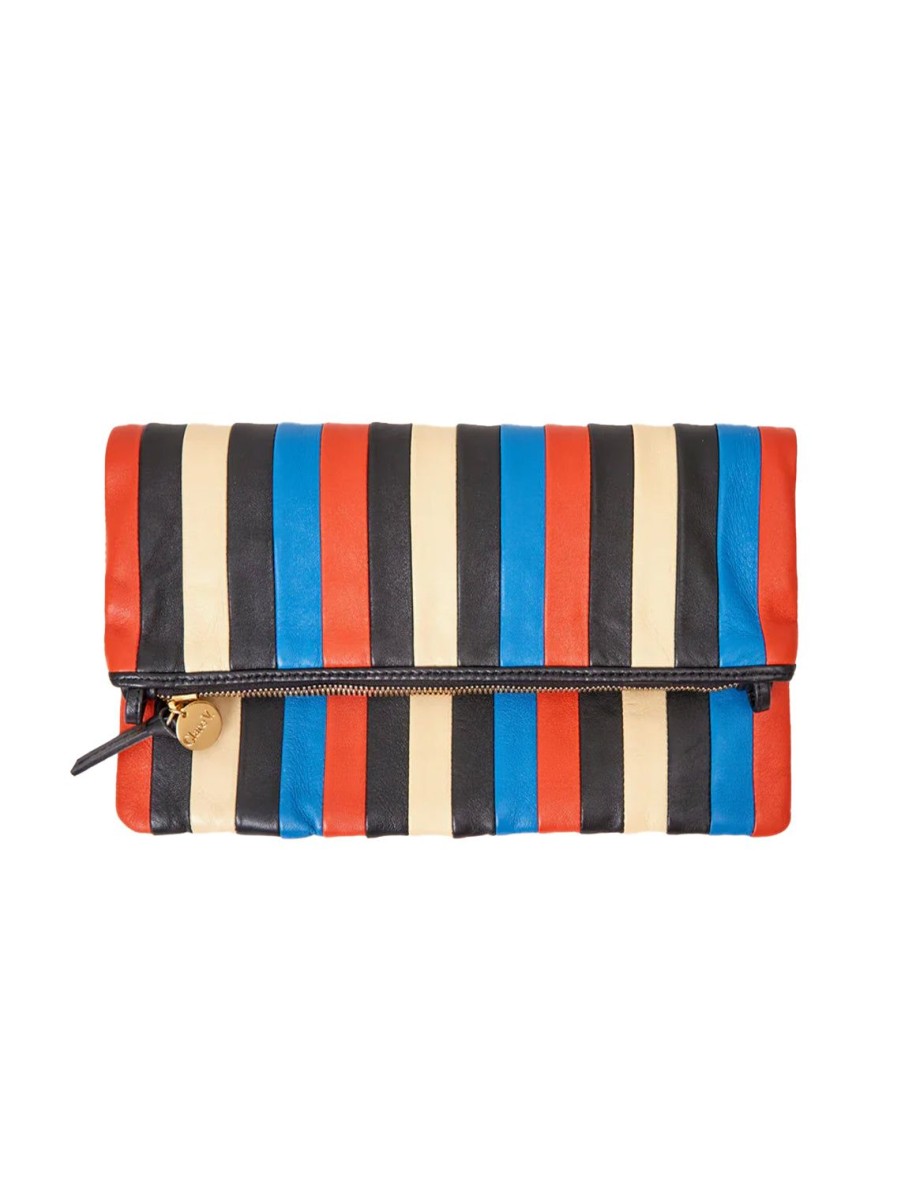 Clearance Foldover Clutch With Tabs In Multi Stripe Nappa Event/Night-Out Bags