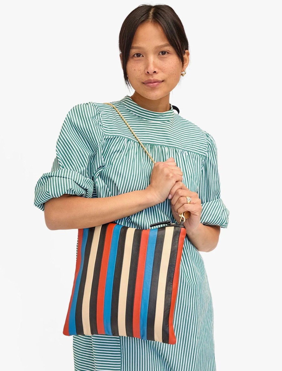 Clearance Foldover Clutch With Tabs In Multi Stripe Nappa Event/Night-Out Bags