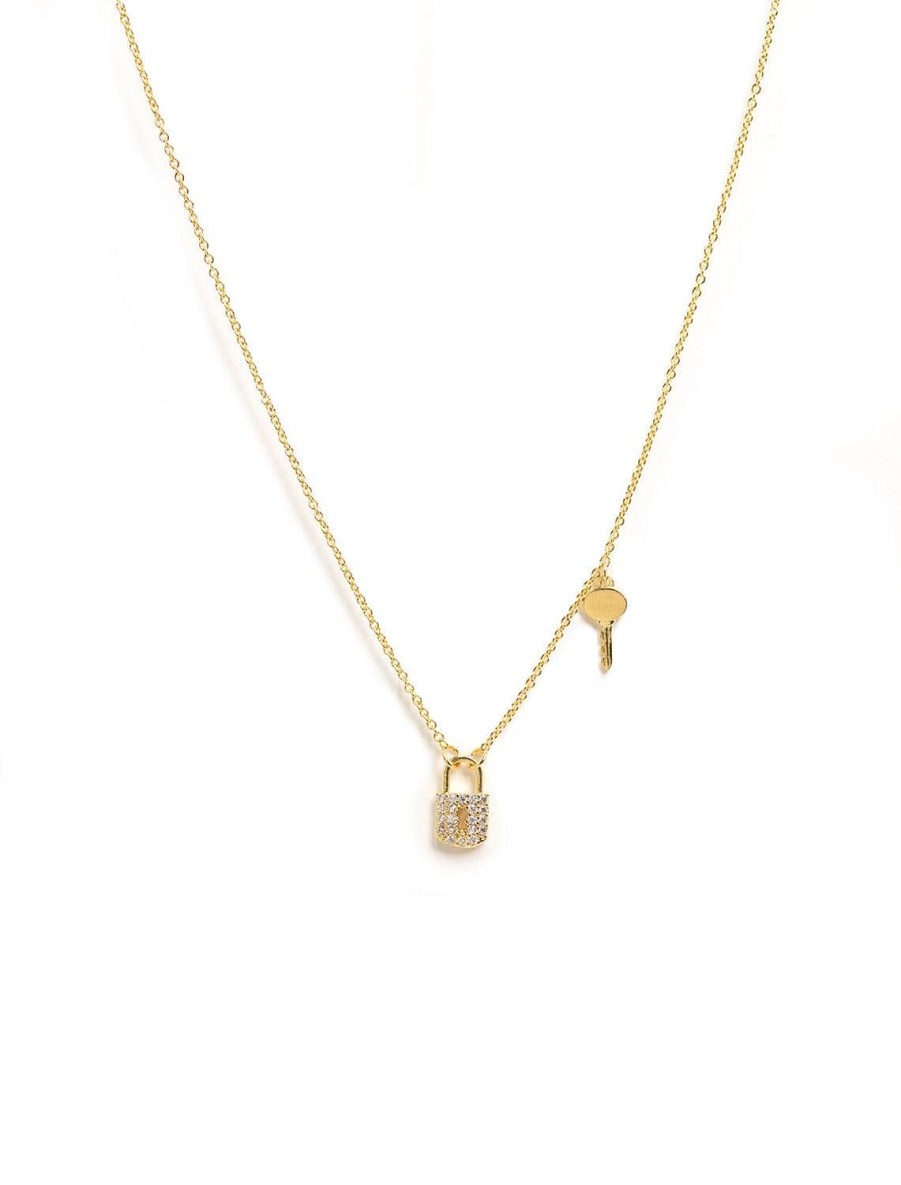 Clearance Pave Cz Lock And Key Necklace In Gold Delicate