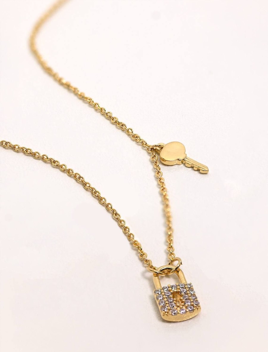 Clearance Pave Cz Lock And Key Necklace In Gold Delicate