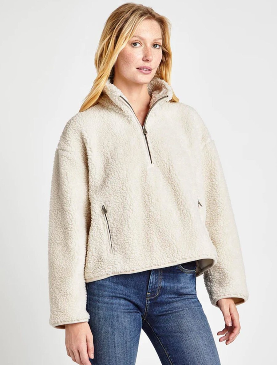 Online Quarter Zip Sherpa In White Sand Lounge Tops + Sweatshirts