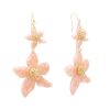 Best Double Pink Flower Statement Earrings Drops