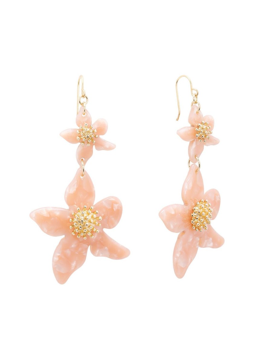 Best Double Pink Flower Statement Earrings Drops