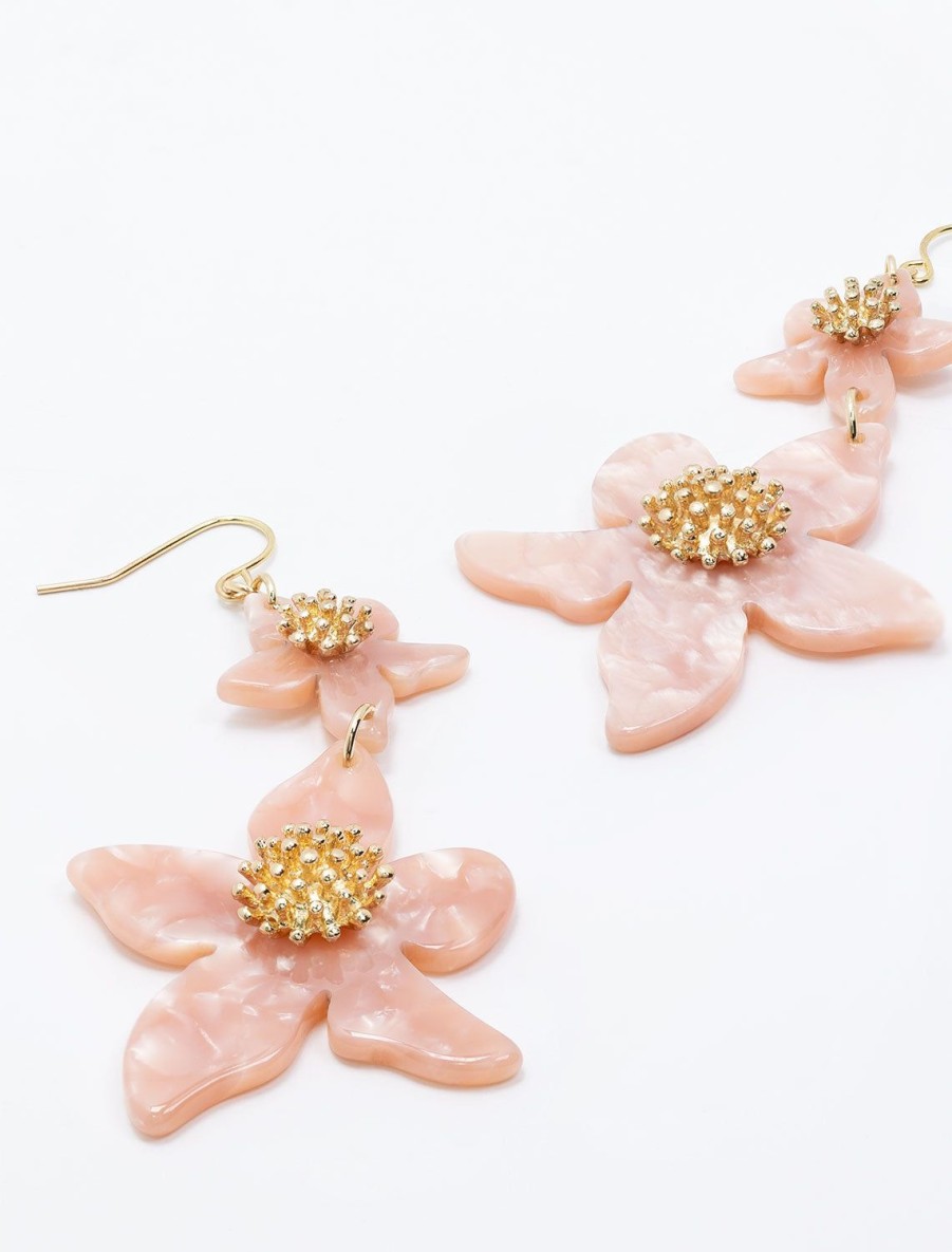 Best Double Pink Flower Statement Earrings Drops