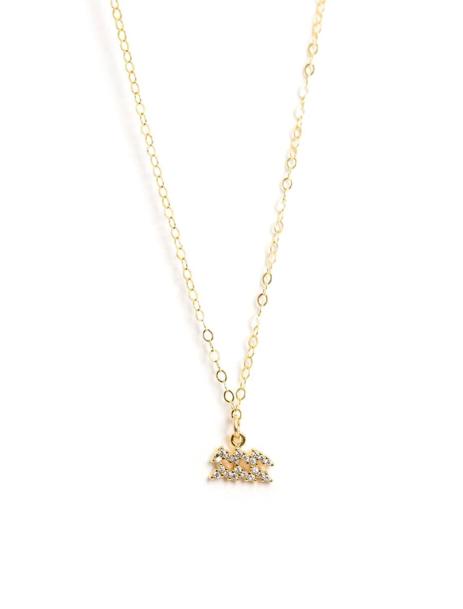 Clearance Mini Pave Zodiac Necklace | Aquarius Delicate