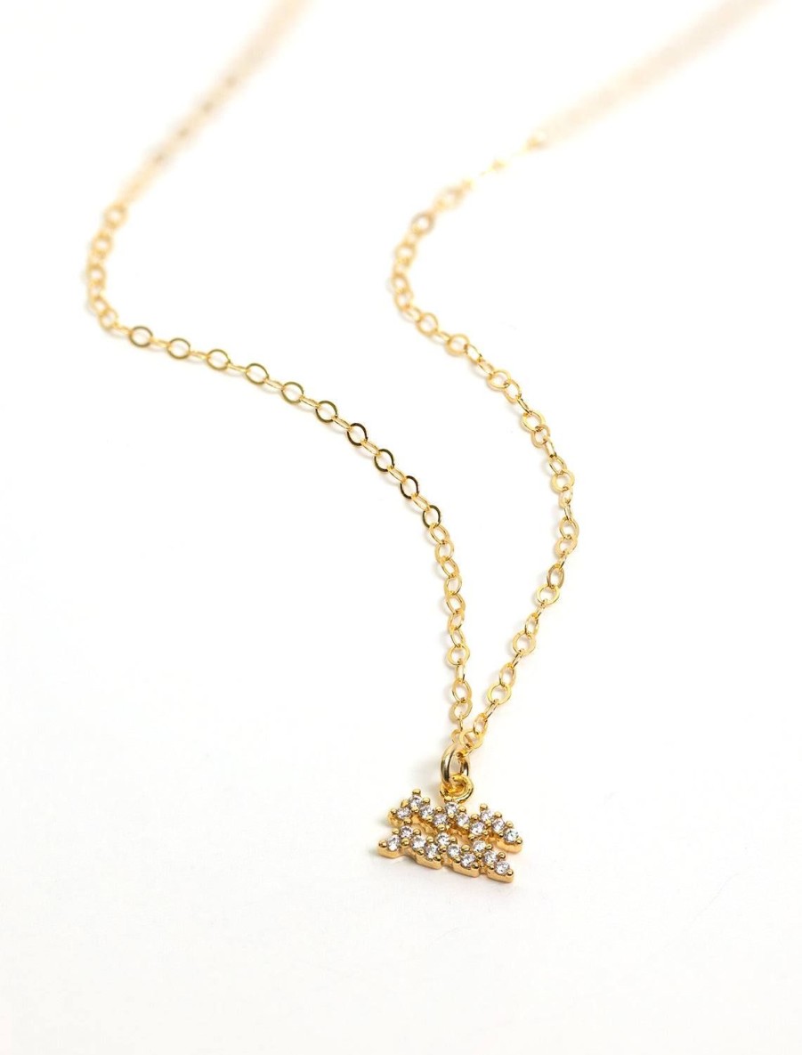 Clearance Mini Pave Zodiac Necklace | Aquarius Delicate