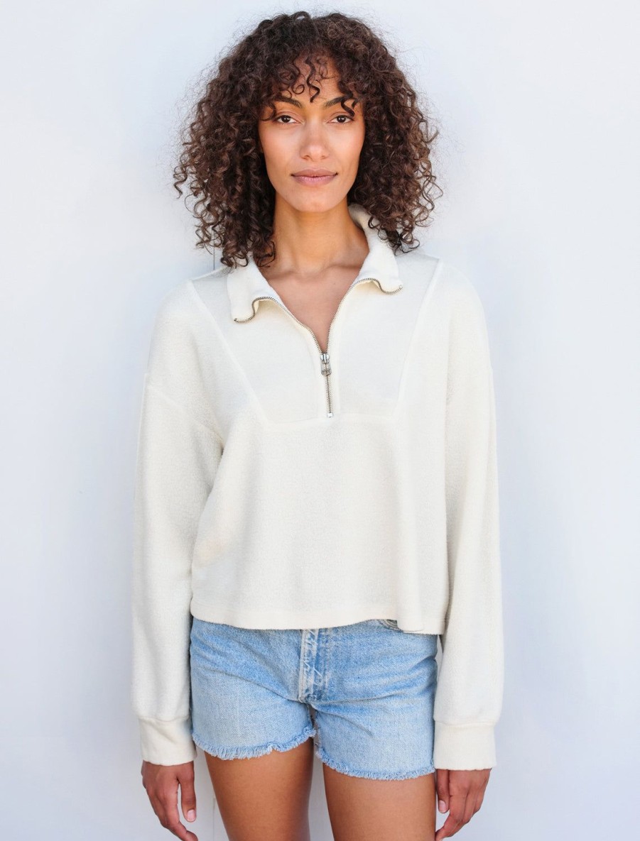 Online Sherpa 1/4 Zip Sweatshirt In Cream Sweatshirts + Hoodies