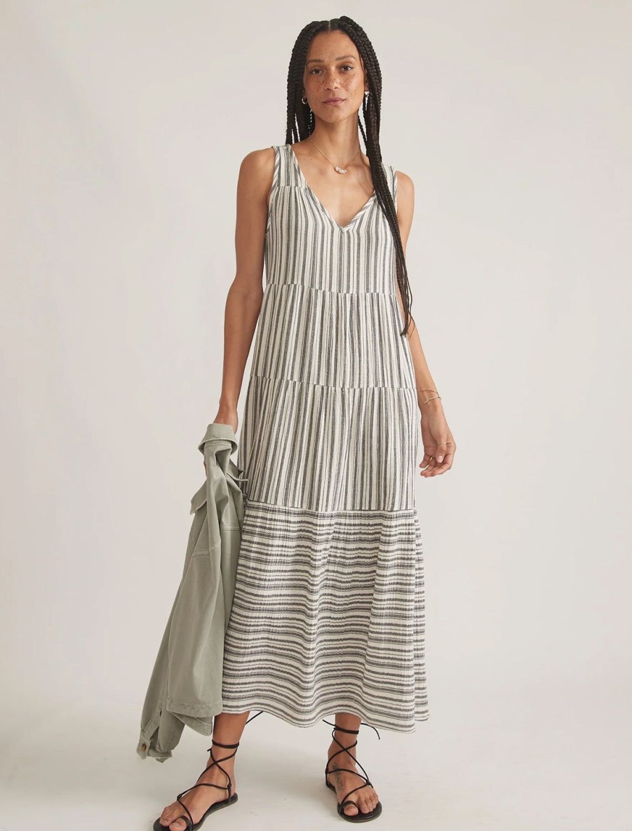 Wholesale Corinne Maxi Dress In Mixed Black And White Stripe Casual + Knit Dresses