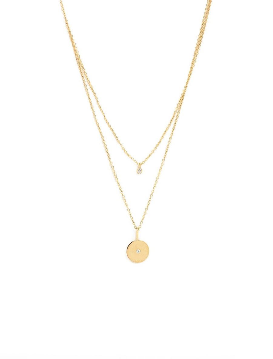 Wholesale 14K Double Layer Diamond And Disc Necklace Delicate