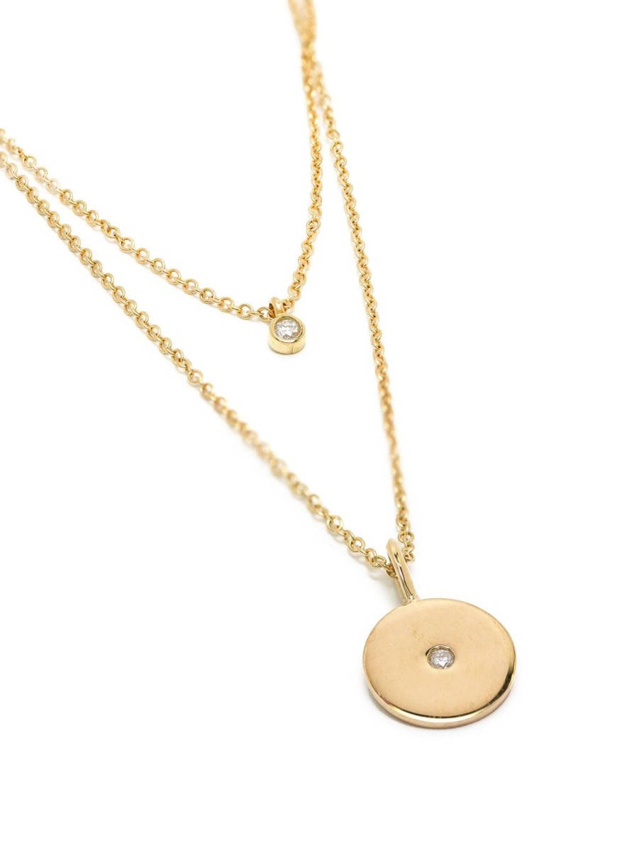 Wholesale 14K Double Layer Diamond And Disc Necklace Delicate