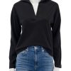 Clearance Easy Long Sleeve Polo In Black Lounge Tops + Sweatshirts