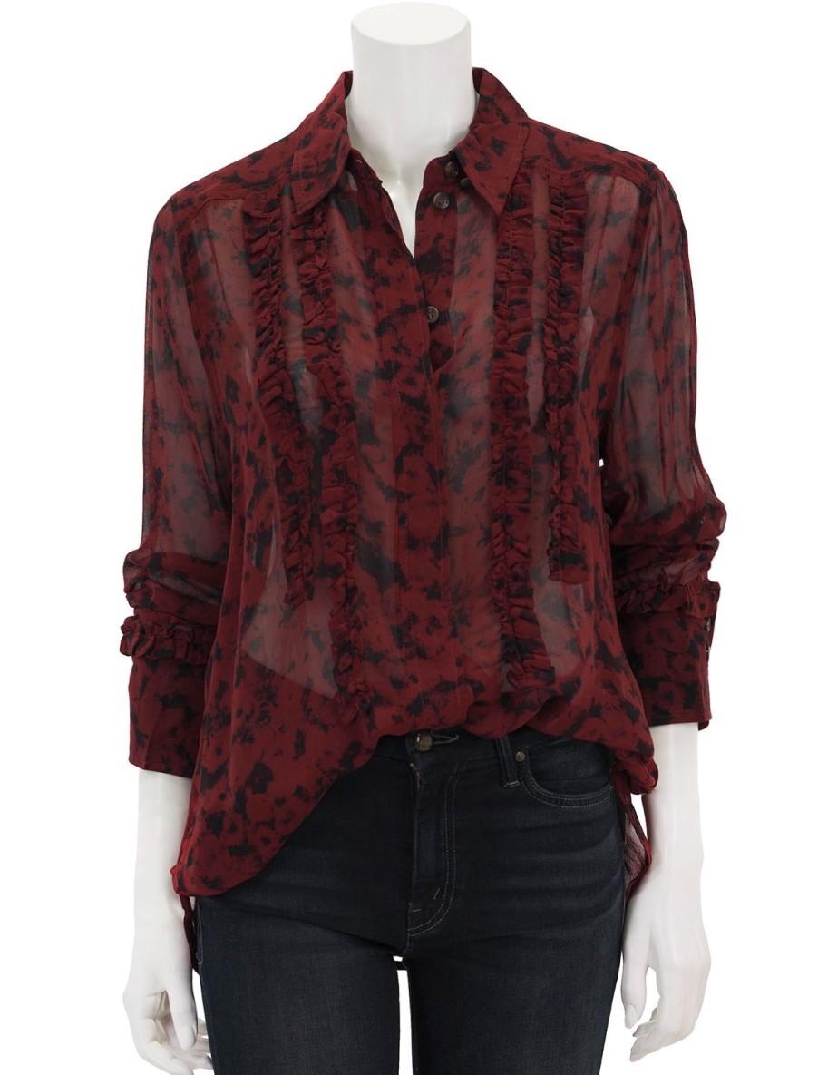 Best Georgette Ruffle Shirt In Syrah Blouses