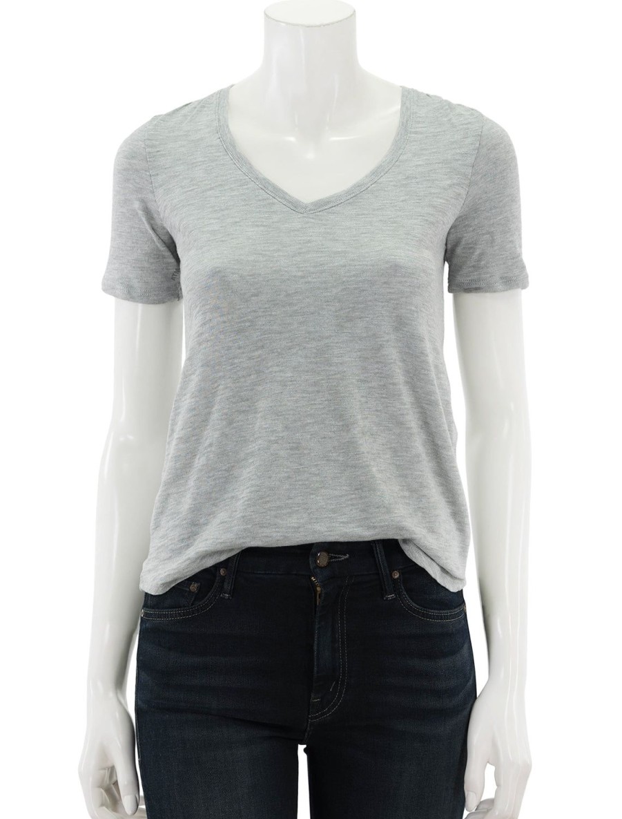 Hot Slub V-Neck Tee In Heather Grey Lounge Tops + Sweatshirts