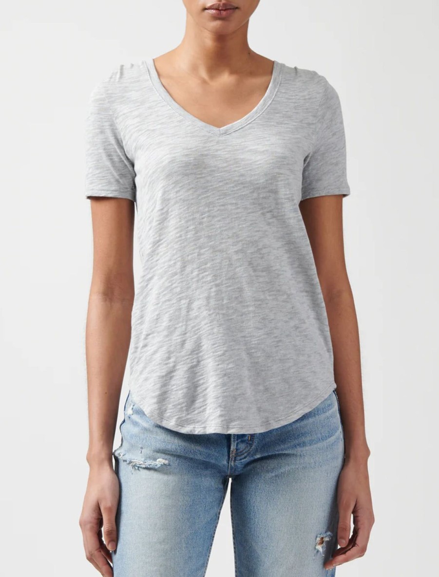 Hot Slub V-Neck Tee In Heather Grey Lounge Tops + Sweatshirts