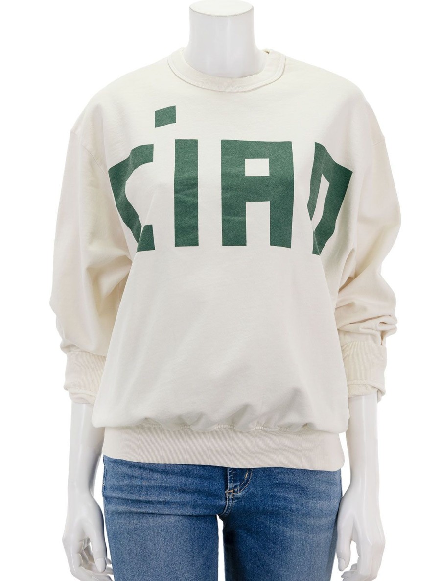 New Ciao Oversized Sweatshirt In Cream And Evergreen Lounge Tops + Sweatshirts