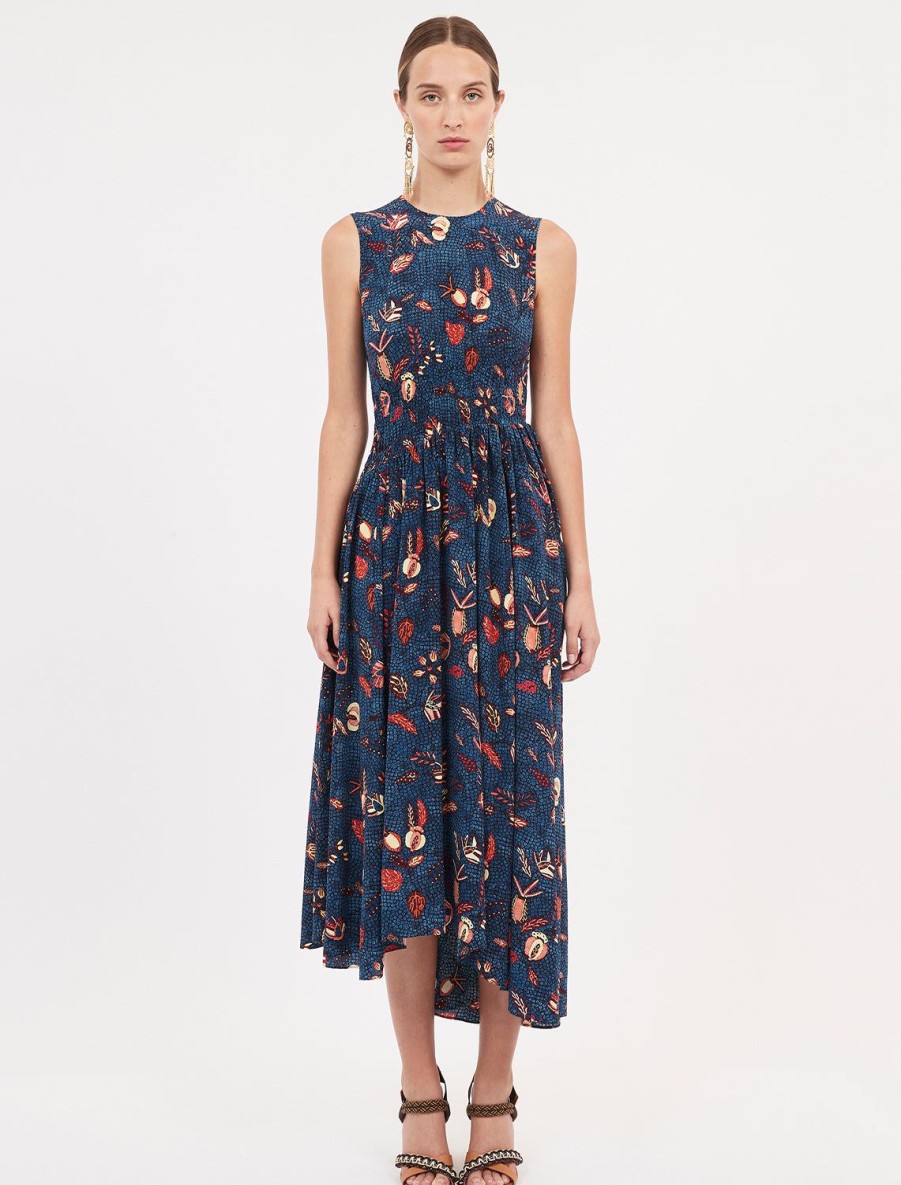 Wholesale Luca Dress In Blue Dahlia Printed Dresses