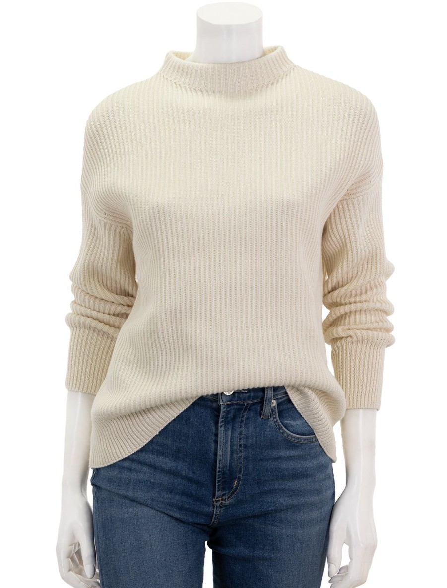 New Ribbed Funnel Neck In Ivory Pullover Sweaters