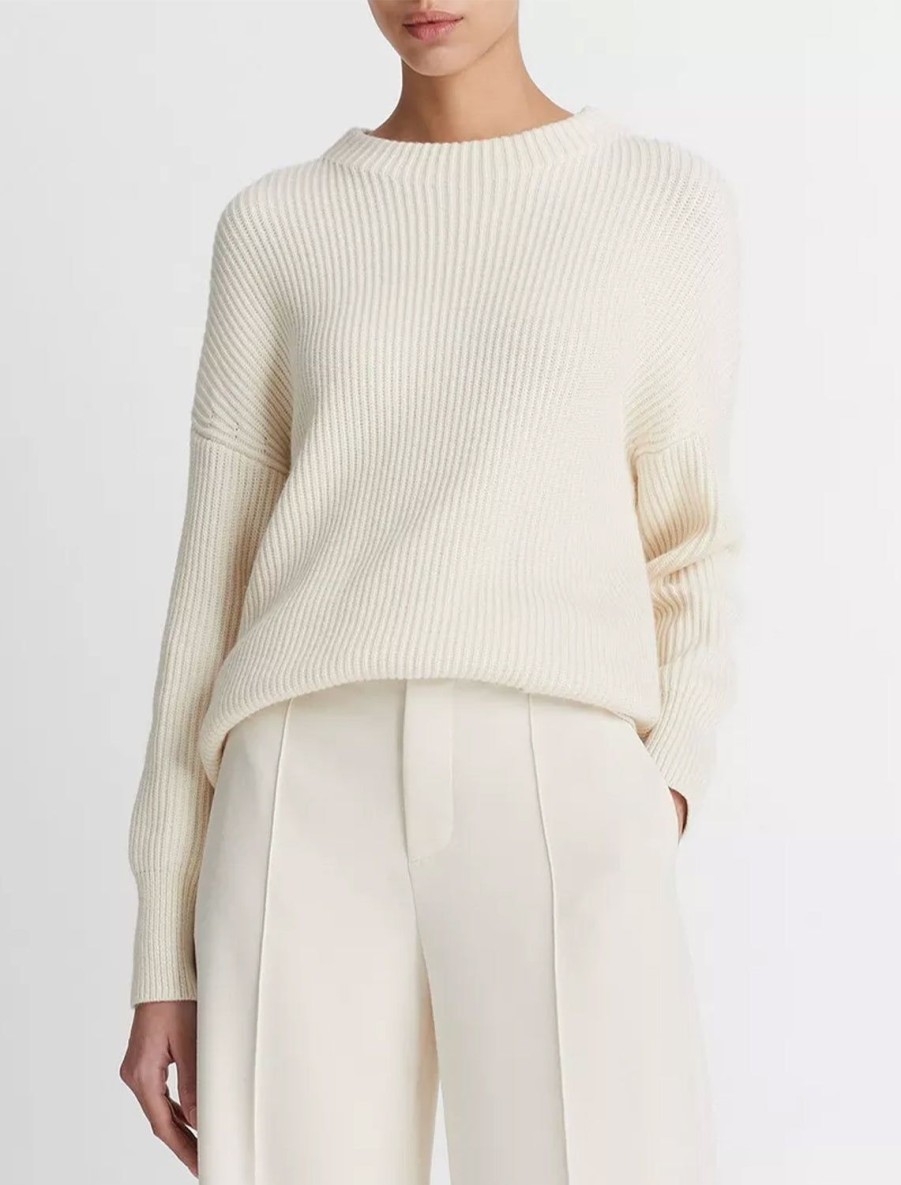 New Ribbed Funnel Neck In Ivory Pullover Sweaters