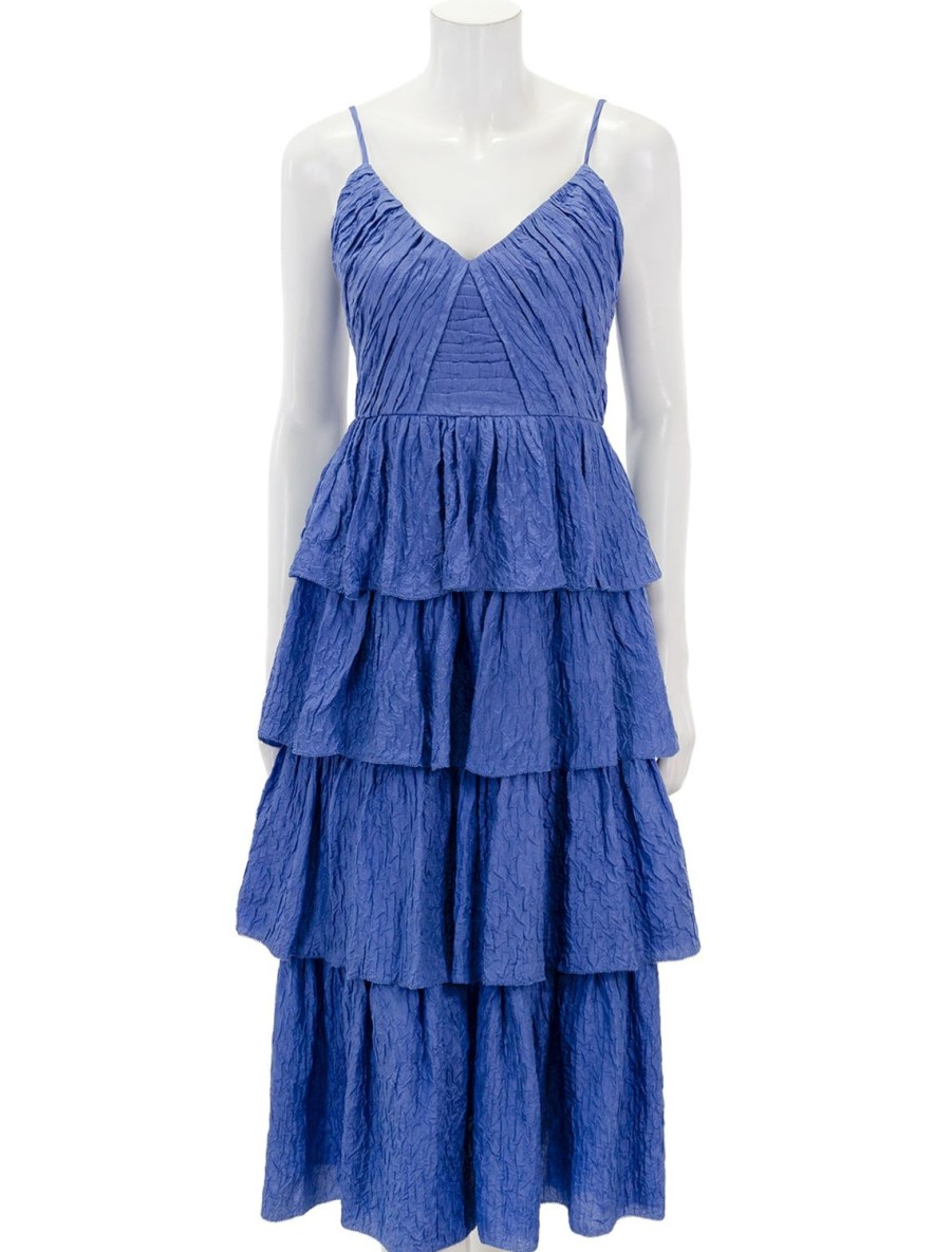 Clearance Siya Silk Layered Dress In Blue Day To Night Dresses