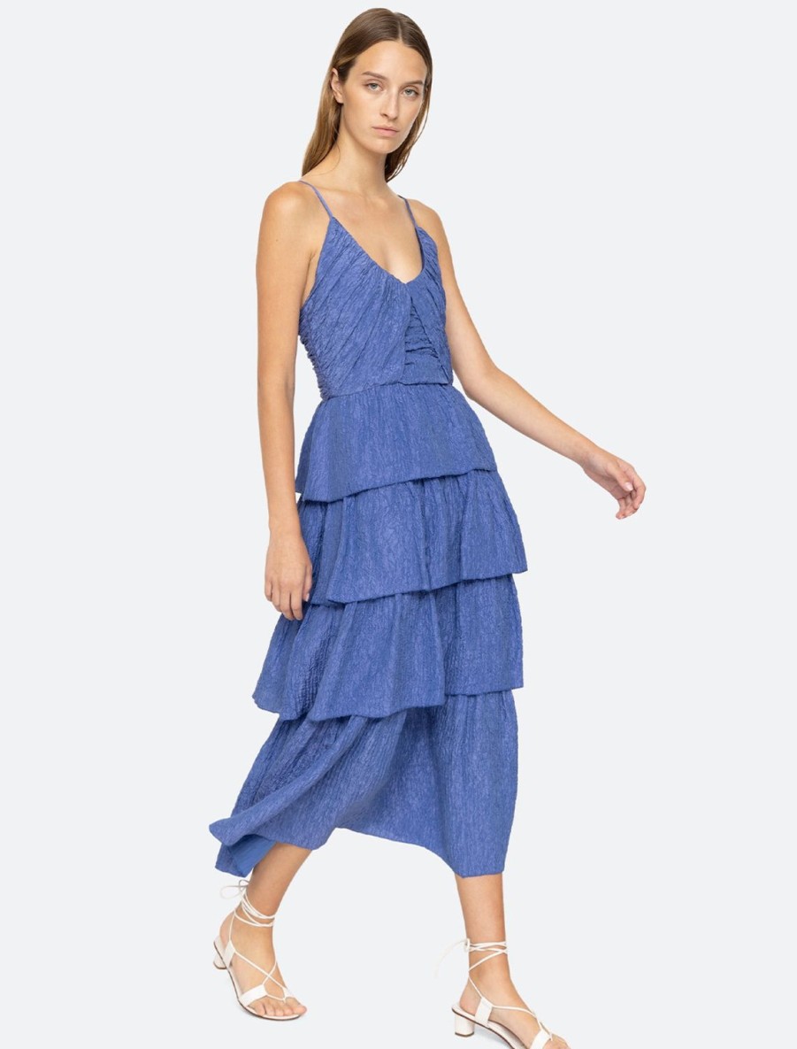 Clearance Siya Silk Layered Dress In Blue Day To Night Dresses