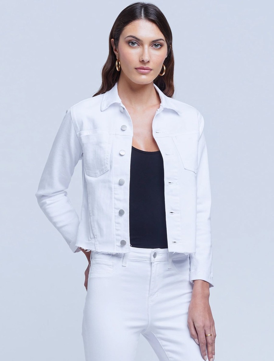 New Janelle Slim Raw Finished Jacket In Blanc Jean Jackets