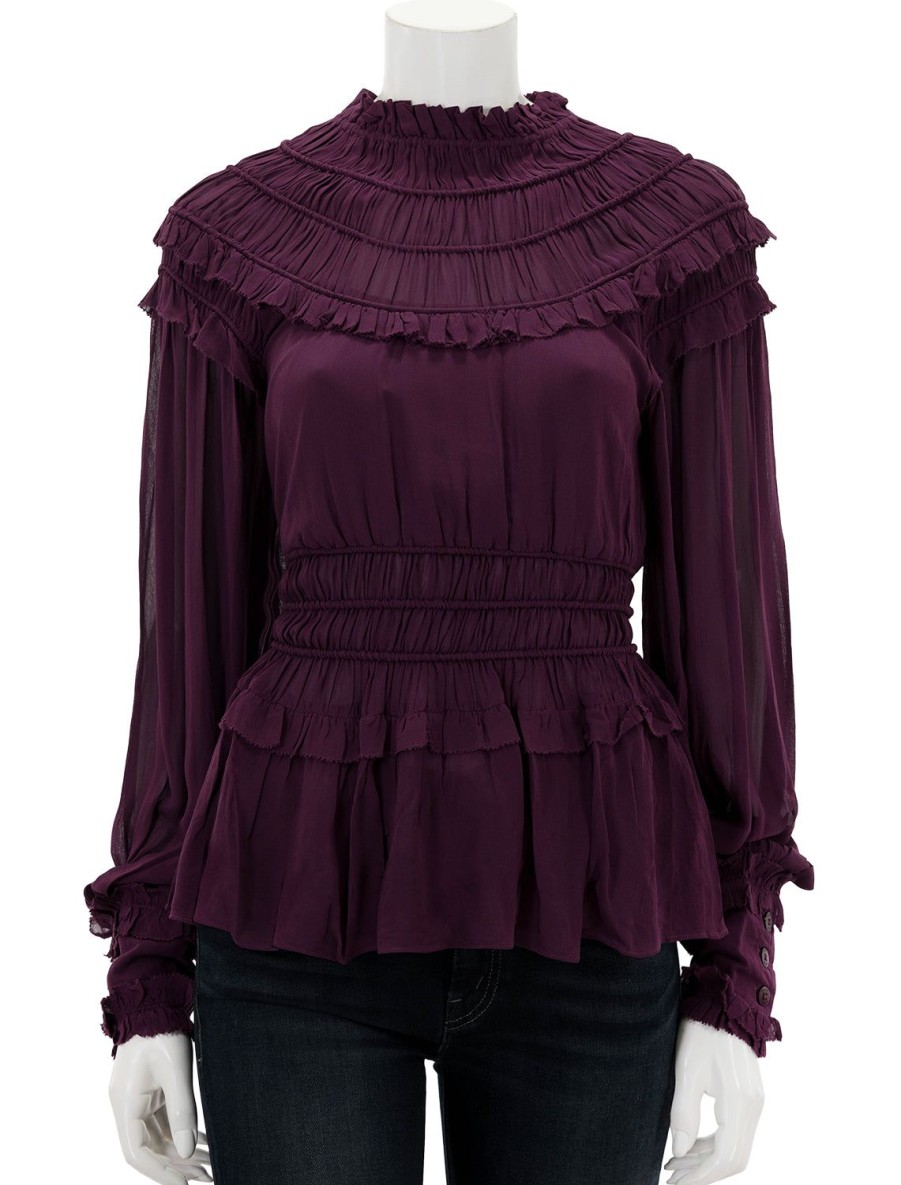 Wholesale Burgundy Ruffled Blouse Blouses