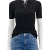 Hot Rib Polo Compact Top In Black Pullover Sweaters