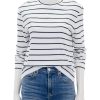 Best Long Sleeve Organic Cotton Stripe Boyfriend Crew In White Tees