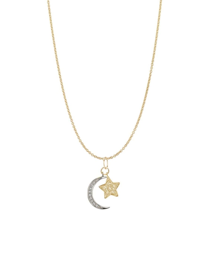 New Gold And Diamond Moon And Star Charm Necklace Delicate